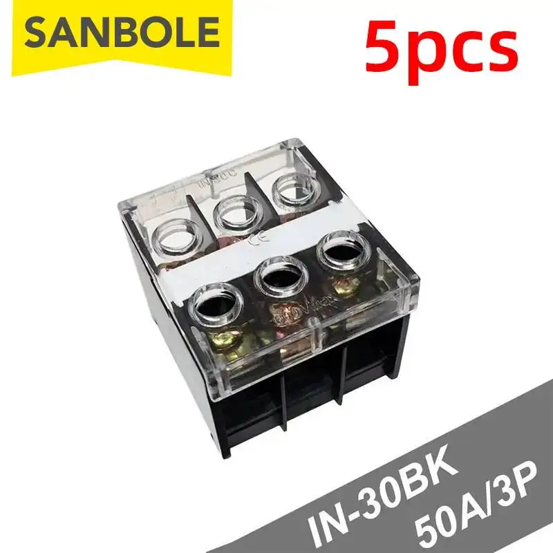 5pcs IN-30BK Connection Terminal blocks 50A 3P DIN rail mounted European Terminale Connector Dual Row