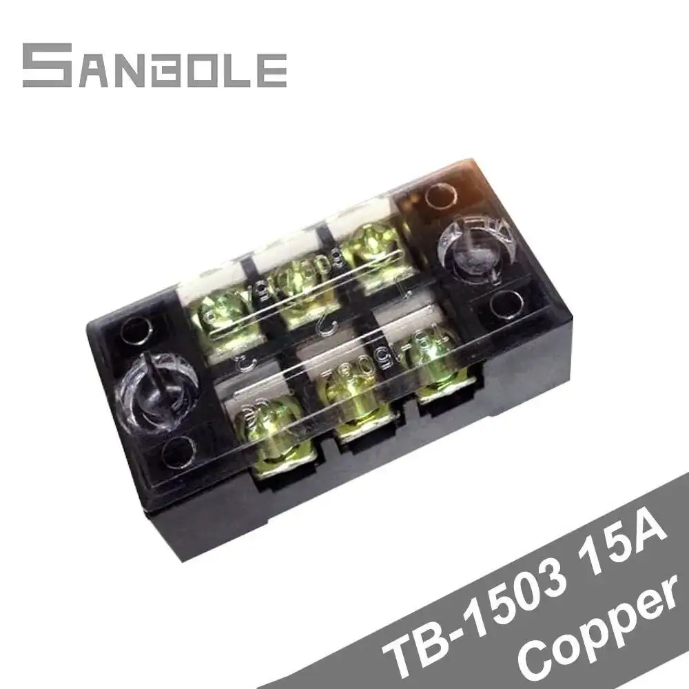 10pcs Dual Row Copper TB-1503 Strip Screw Terminal Block 15A 600V 3P Fixed Wiring Board wire connector 0.5-1.5mm2