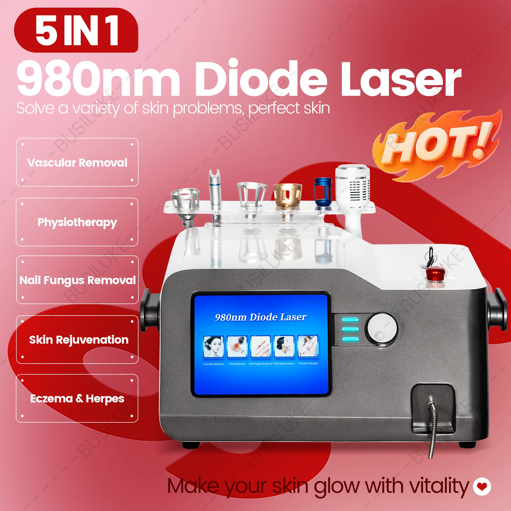30W PRO 980NM Diode  5 in1 Removes Local Fat Dissolution In Spider Veins Nail Fungus Eczema Herpes Pain Physical therapy
