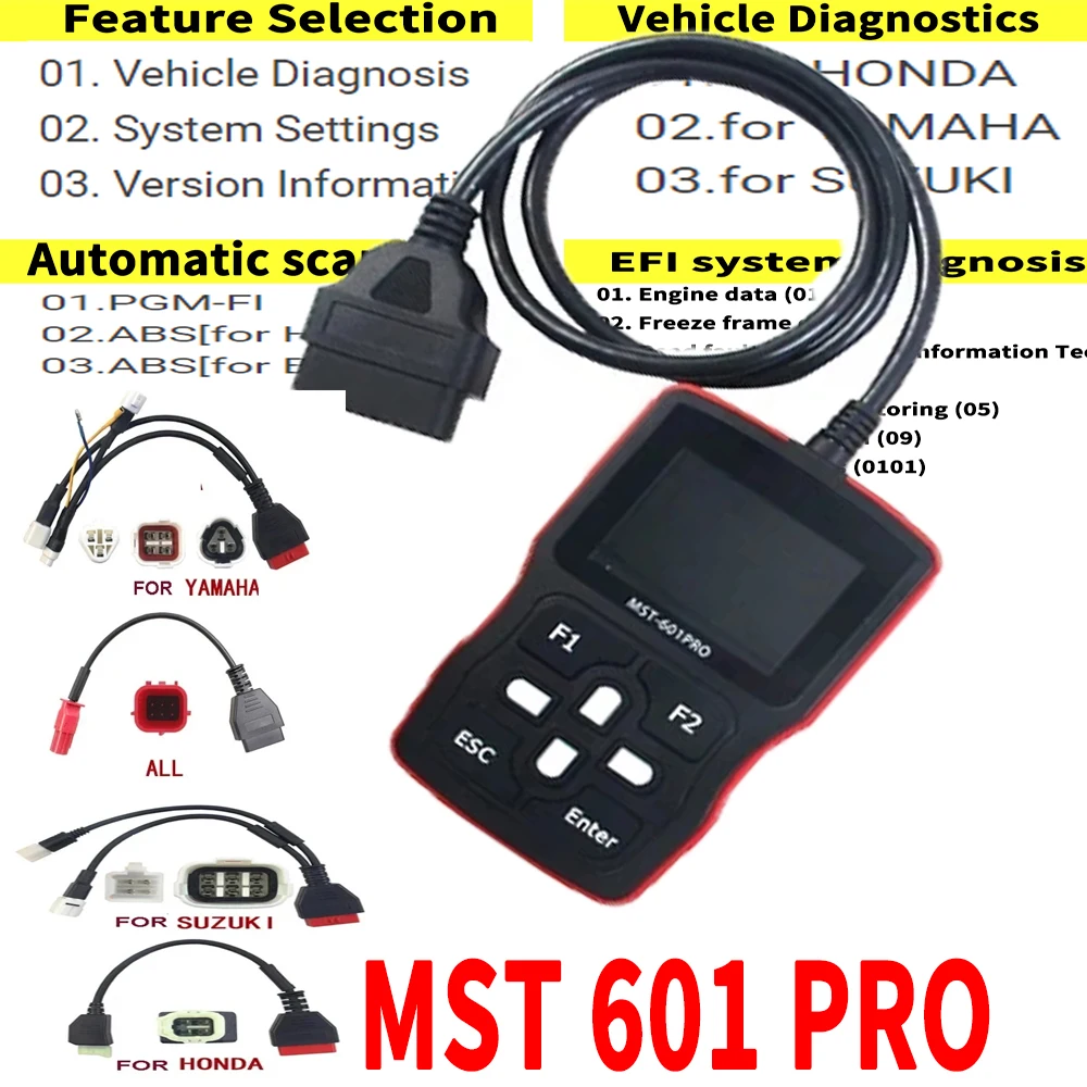 MST 601 PRO 6IN1 Motorcycle Scanner OBD2 Code Reader Automotive Diagnostic Tool Fit for Suzuki for Honda for Yamaha MST-601 Pro