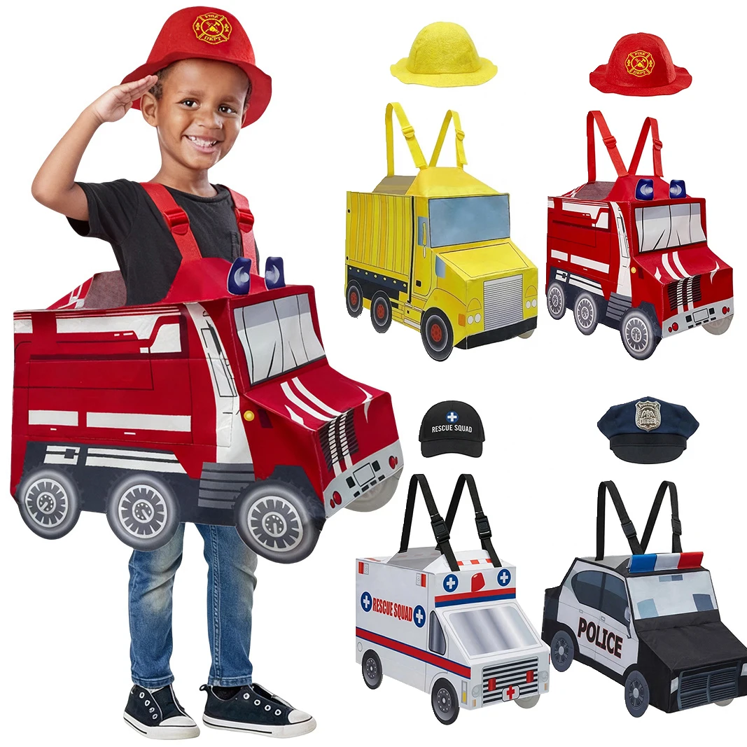 Umorden Kids Vehicle Police Car Fire Truck Ambulance Dump Truck Costume Cosplay 3D Tunic Carnival School Show Group Fancy Dress