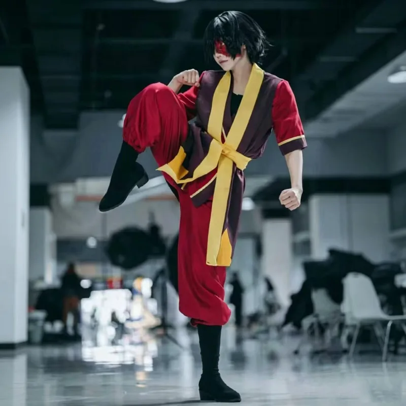 Zuko Cosplay Fire Nation Prince Costume Red Top Pants Vest Belt Suit Role Play Outfit for Men Halloween Party
