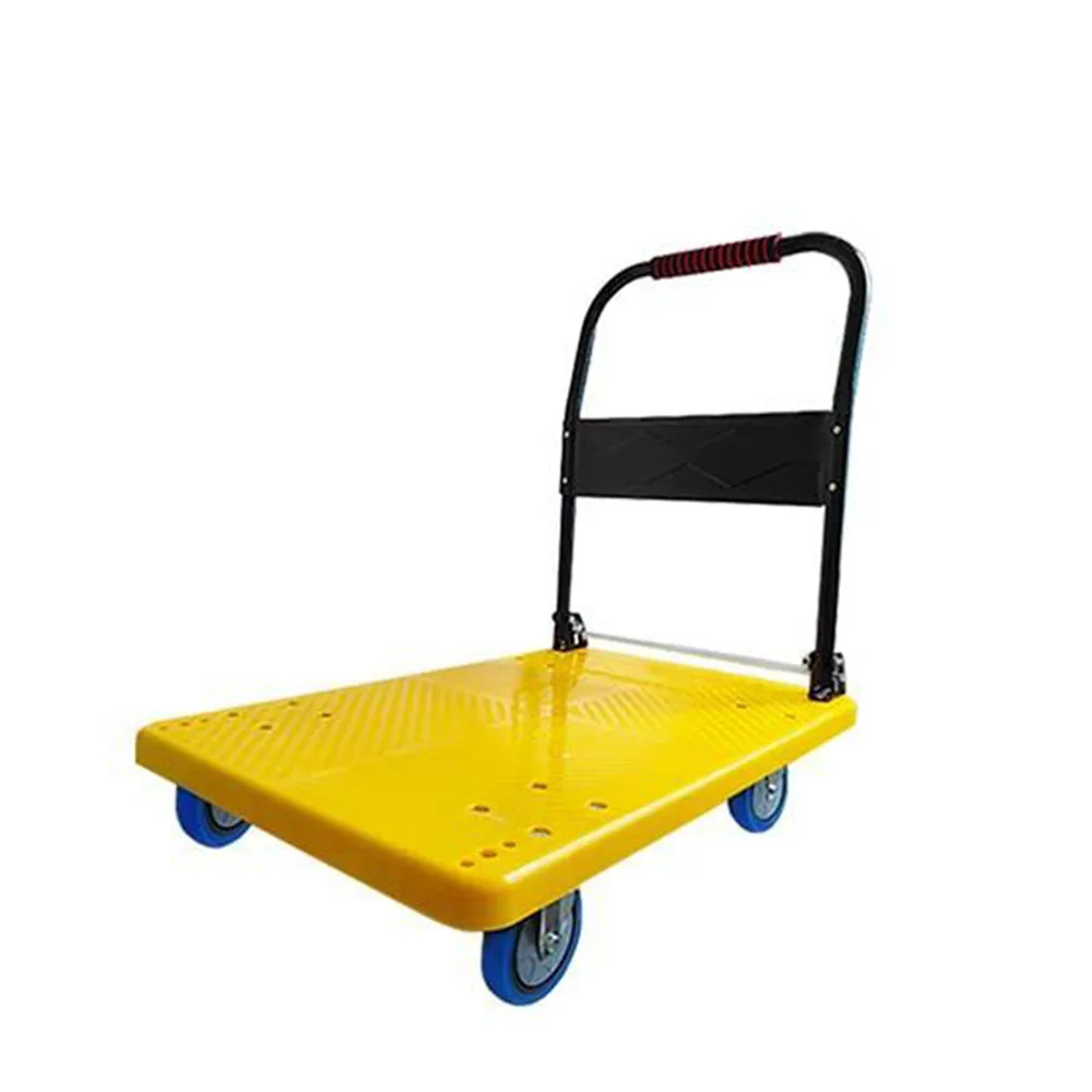 Heavy Duty 60*38 Foldable Portable Four-Wheel Mute Shopping Flat Trolley 200KG Steel Plastic PP Customizable OEM Hand Cart Tools