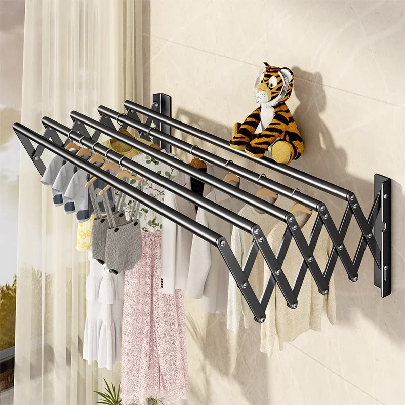 Wall Mounted Foldable Clothes Drying Rack Indoor Balcony Space Saving Retractable Hanging Laundry Rack