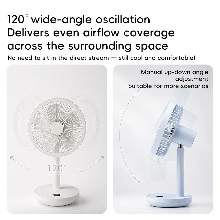 Portable Desk Fan USB Rechargeable 4000mAh Mini Electric Fans Cooling Automatic Shaking Head Small Fan