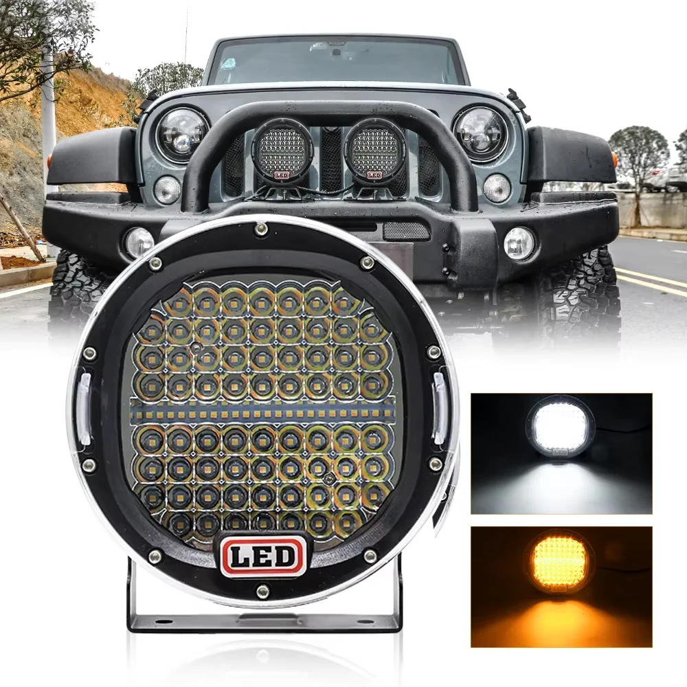 HYNBYZJ 12V 24V Dual Color LED Car Work Light 7 Inch 380W Auxiliary Spotlight White/Yellow For Offroad 4WD SUV ATV Jeep Truck