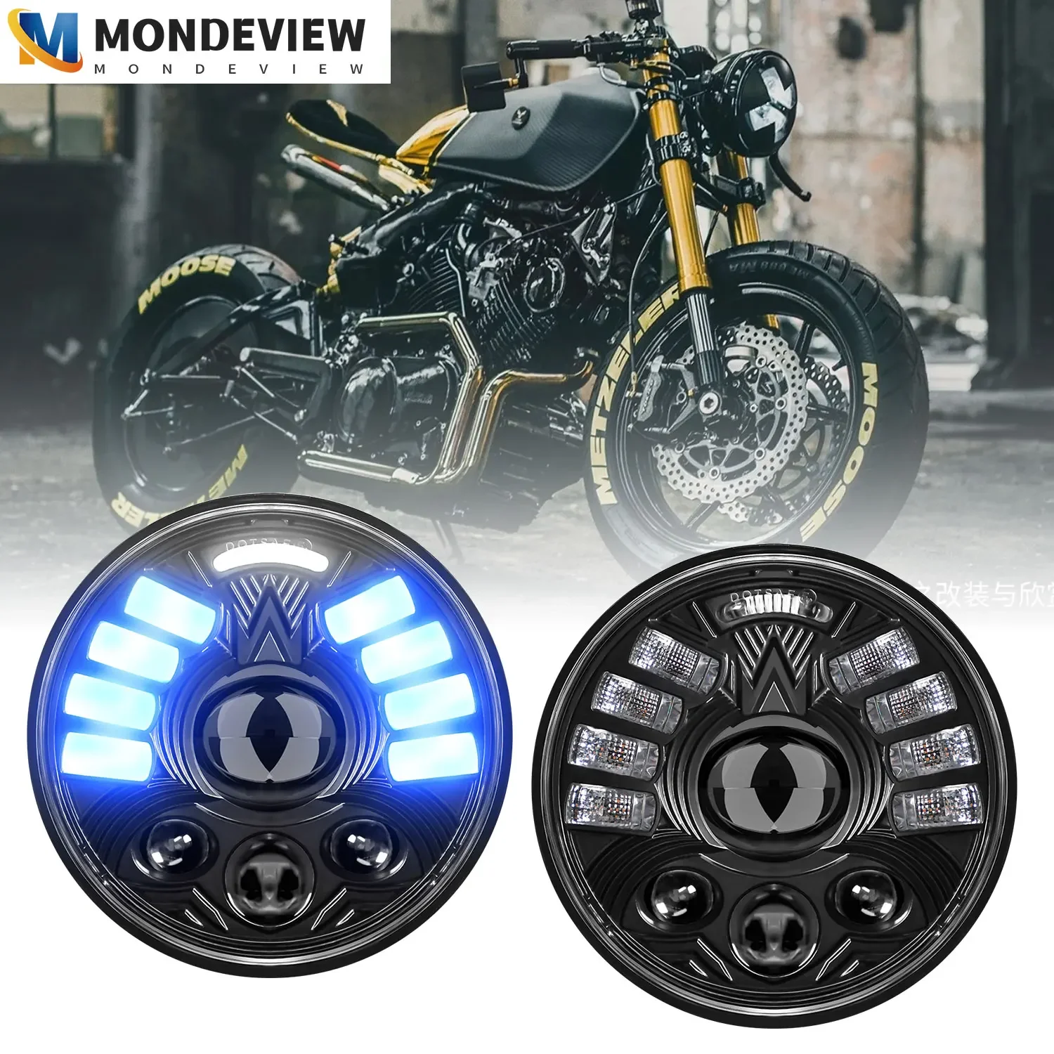 MONDEVIEW R17 H4 5.75 faretto del motociclo 38000LM luce di marcia diurna blu matrice 380W luce di lavoro dell'automobile