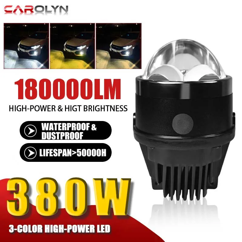 Carolyn 2pcs 2 Laser LED 3-Color Lens Fog Lamp Canbus Car Headlight Bi Projector Headlight Car LED Lamp for Honda for Toyota