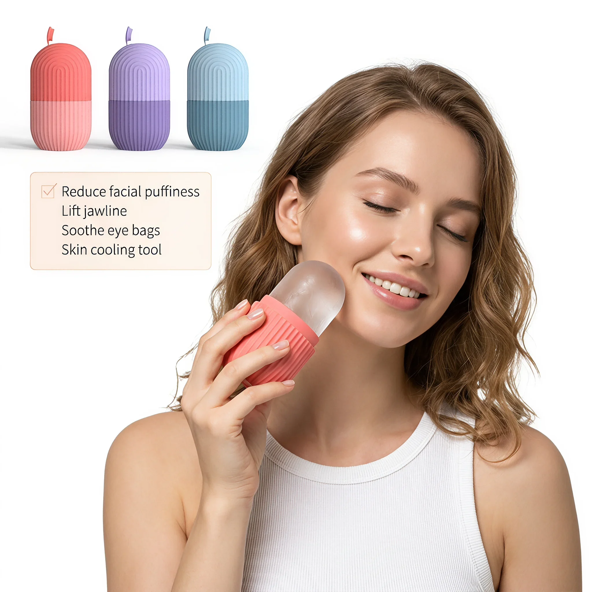Silicone Facial Ice Roller Reusable Face Ice Mold Reduce Morning Puffiness Soothe Eye Bags Skin Cooling Massage Tool