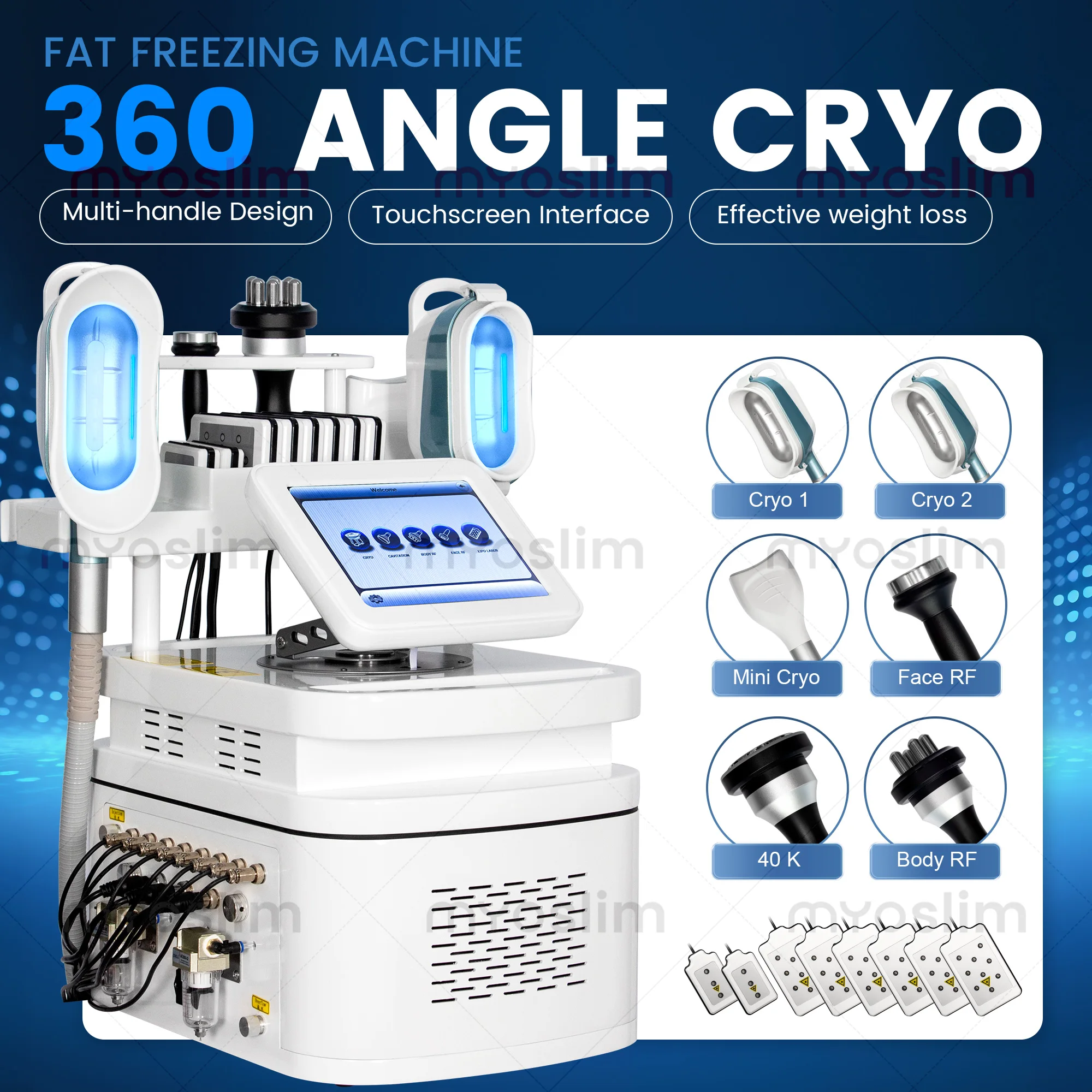 Multifunctional 360° Fat Freezing Machine with 4 Cooling Handles Cavitation RF and Lipo Laser for Body Slimming Skin Tightening