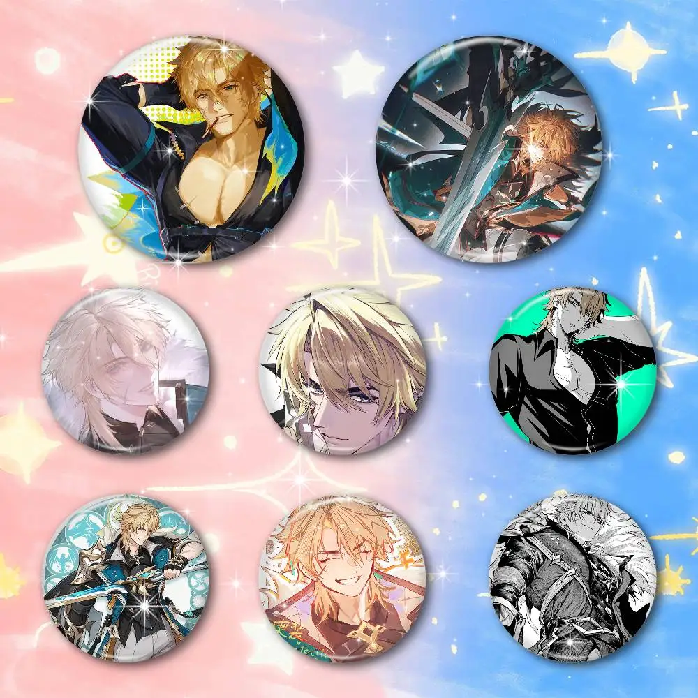 Varka Genshin Impact Art Badges Button Round Creative Pin Brooch Badge Bag Decor Accessories Fans Collect Friends Gifts