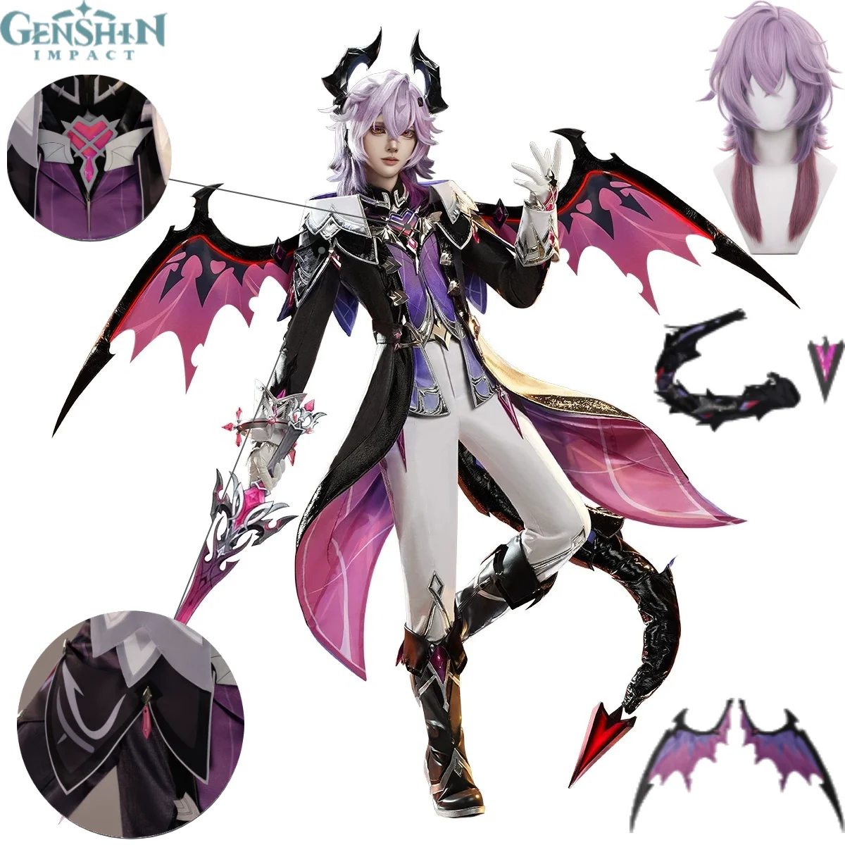 Genshin Impact Durin Cosplay Costume Durin Varka Coat Tails Wings Wig Set Comic Con Party Cosplay Outfits for Women Men