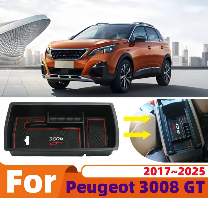For Peugeot 3008 GT 2017 2018 2019 2020 2021 2022 2023 2024 2025 Car Armrest Hidden Case Wallet Key Card Storage Box Accessories