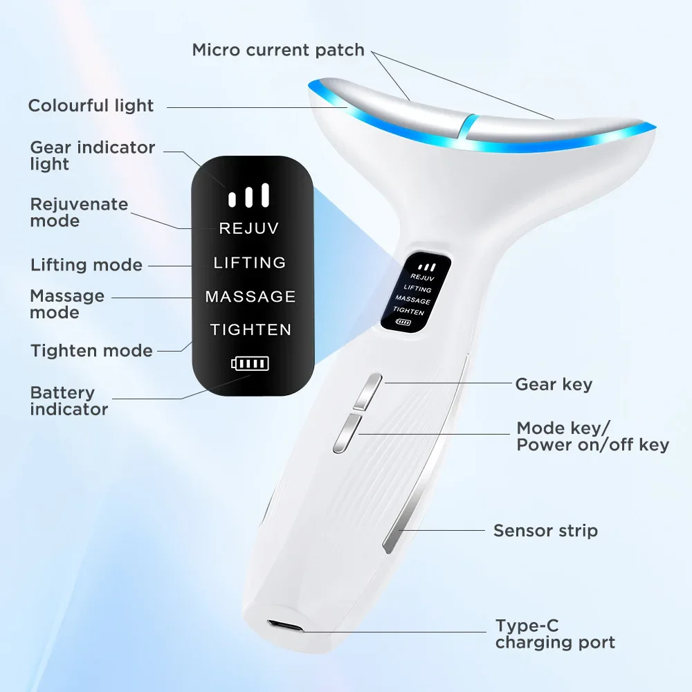 Microcurrent Neck Beauty Device with 3 Massage Modes Face Lifting & Firming Tool for Skin Tightening - Neck Care Instrument