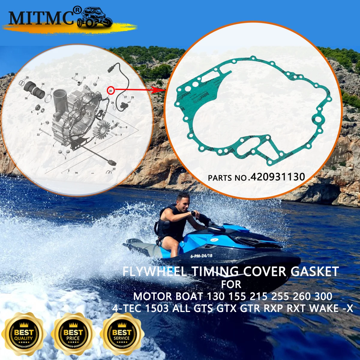 Flywheel Timing Cover Gasket For Motor Boat 130 155 215 255 260 300  4-Tec 1503  ALL GTS GTX GTR RXP RXT Wake -X 420931130