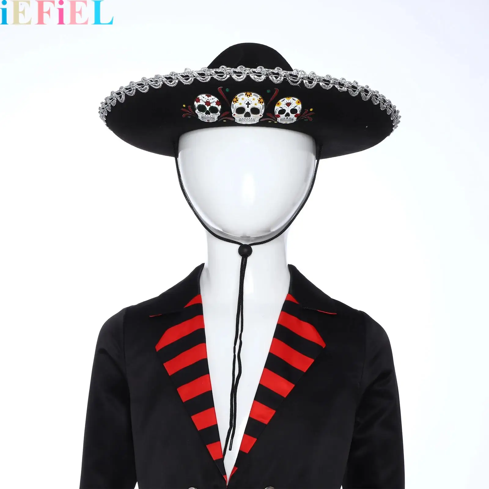 Adults Kids Vintage Mexican Style Hat Skull Pattern Wide Brim Hat Halloween Carnival Cosplay Funny Party Stage Performance Decor