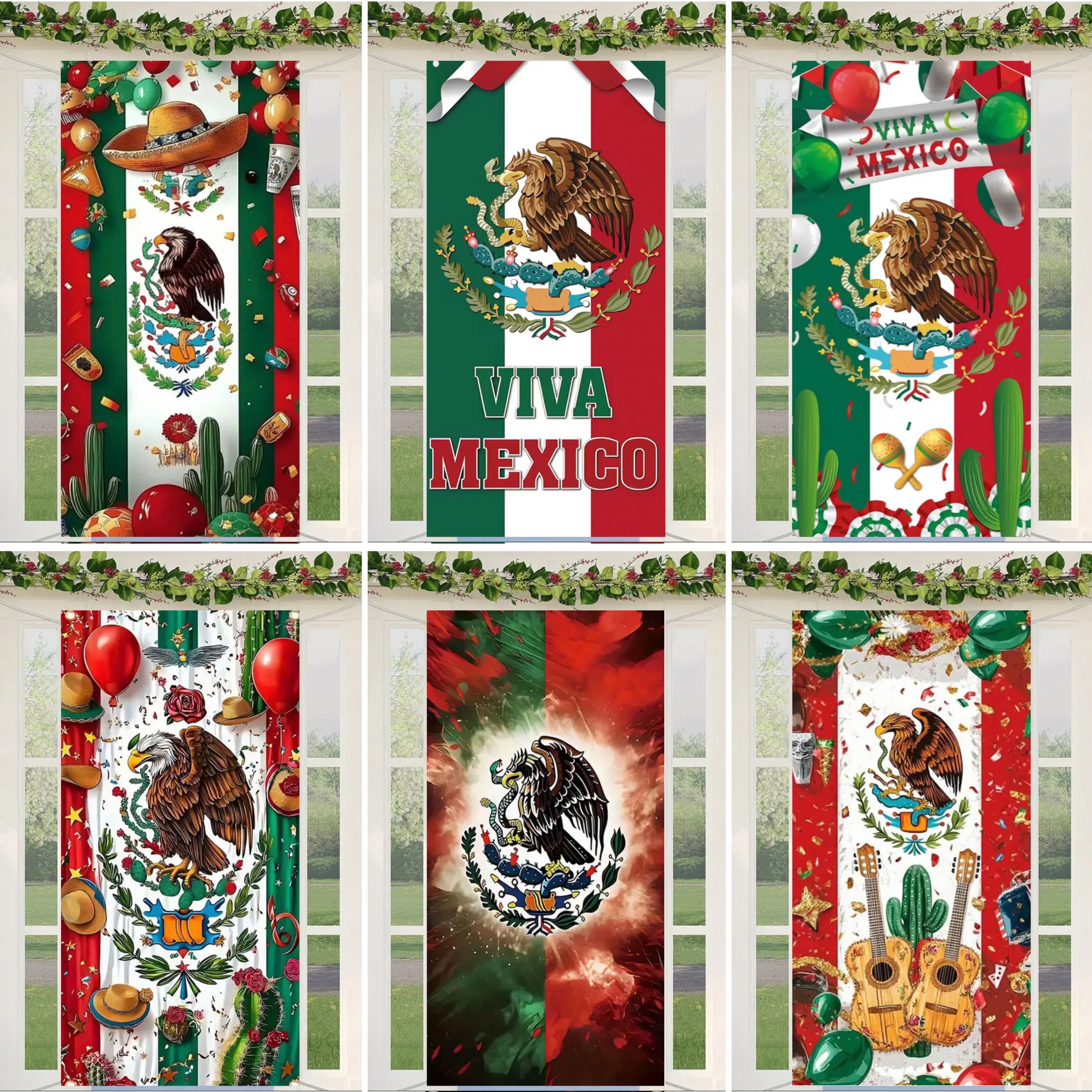 Mexican Lndependence Day Party Decor Door Cover Banner Eagle Snake Cactus Mexican Style Festival Party Porch Decor  Backdrop