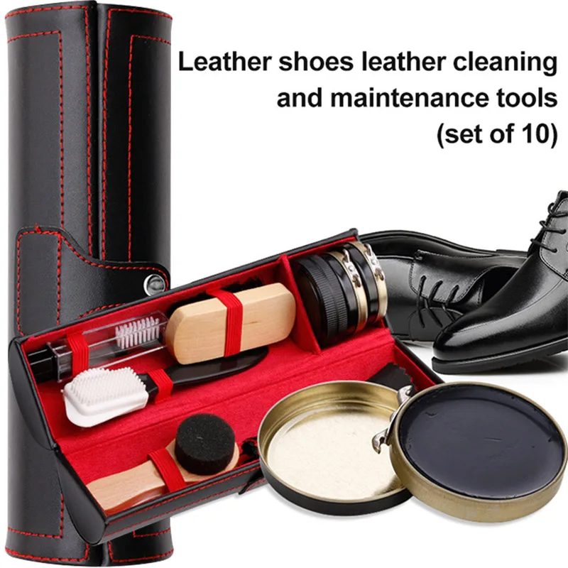 1 Set Leather Shoes Polish Set Brush Cleaning Kit Keep Shiny Clean Tools for Leather Shoes Care Kit Portable For Boots Sneakers