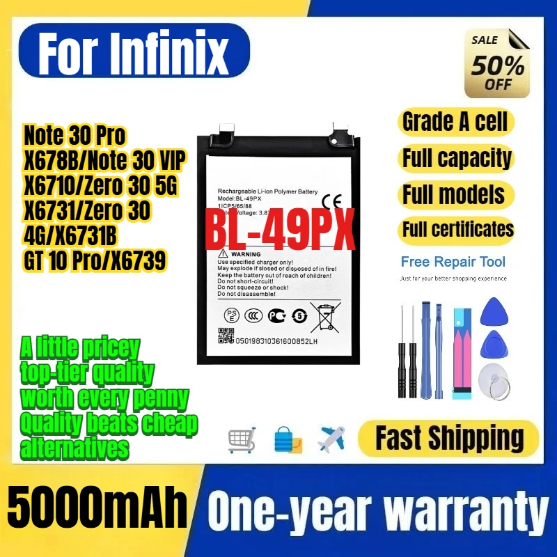 BL-49PX for Infinix Note 30 Pro/30 VIP/Zero 30 5G/30 4G/GT 10 Pro/X6739/X678B/X6710/X6731 Phone Batteries Replacement Bateria