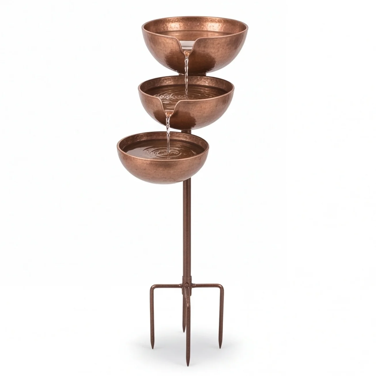Copper Bird Bath For Garden Three Tier Rain Collector With Ground Stake Decorative Outdoor Water Station For Birds