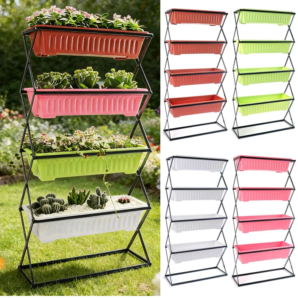 1 Set Vertical Raised Garden Bed with 4 Tier Plant Boxes Elevated Freestanding Stand Save Space for Vegetables Flower Herb Patio