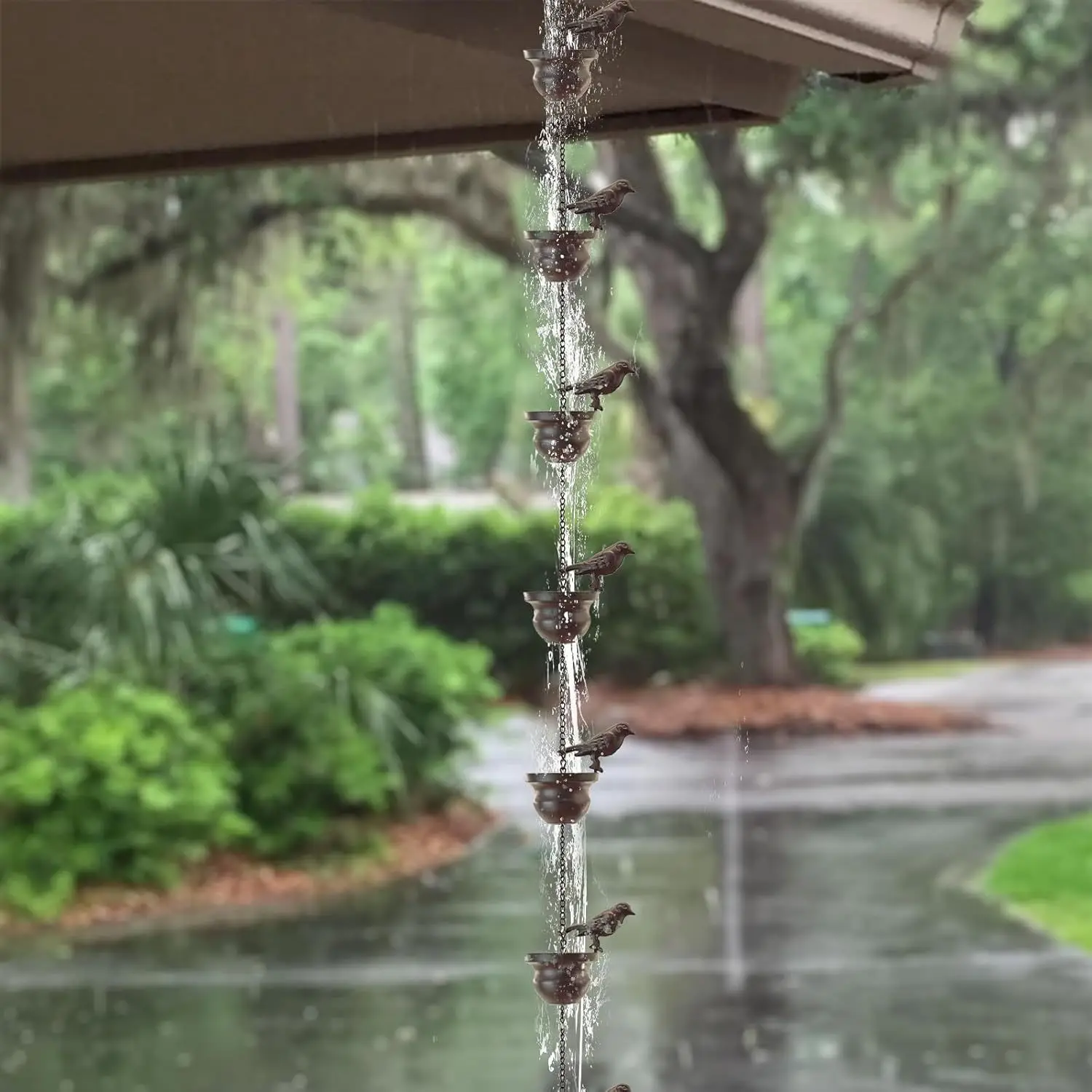 C5 Hanging Rain Chain Bird Wind Chime Drainage Chain Heavy Duty Garden Hanging Rain Catcher Rain Gutter Downspout Decorative