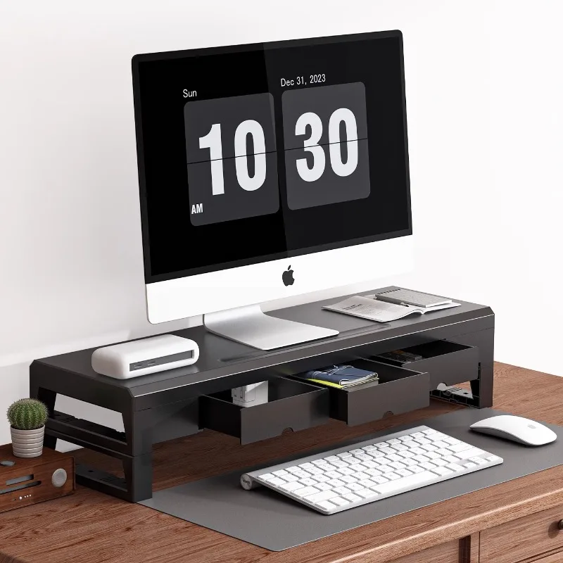Monitor Riser with Drawer Shelf, Metal Desktop Display Stand, Computer Support Rack, USB Charging Expansion Dock for tidy home