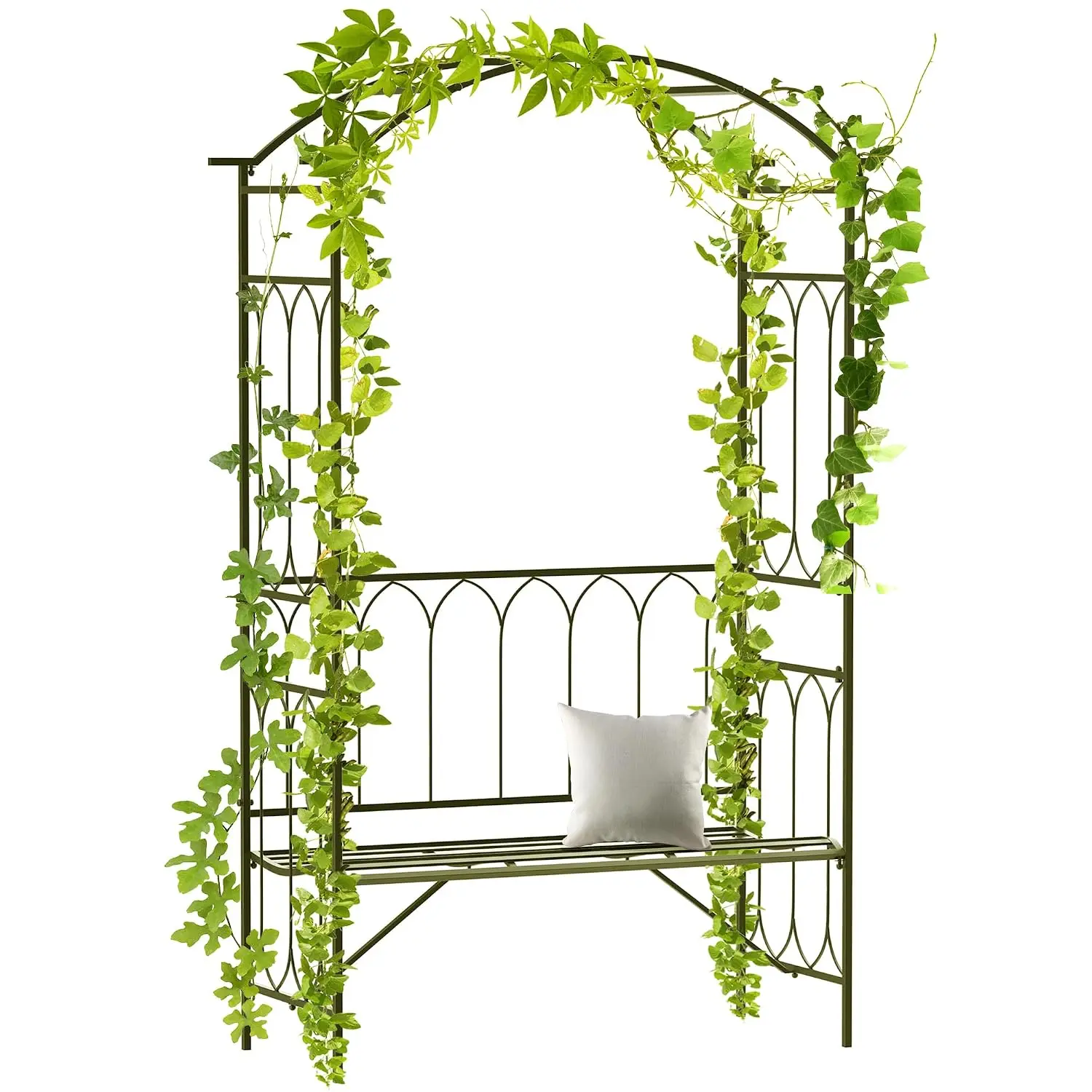 Metal Trellis Arbor Arch with Garden Bench Steel 484 lbs. Black, Customized
