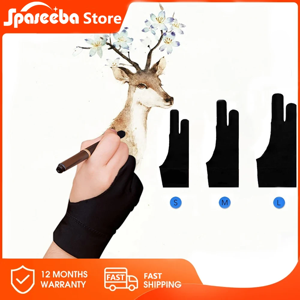 1PC Black Two-finger Anti-fouling Glove, 3 Sizes, For Artistic Design, Graphic Tablet, Home Gloves, Right And Left Hand