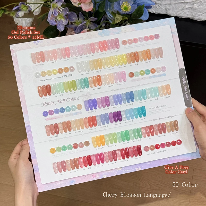 50 Colors Jelly Ice Translucent Nail Gel Polish Macaron Pastel Sheer UV Gel Soak Off Manicure Nail Art Design Kit Varnish Set