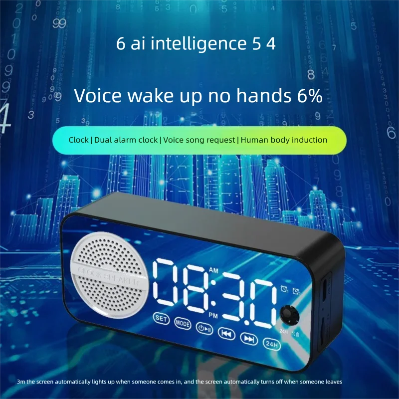 Intelligent AI Bluetooth Speaker Mirror Clock Small Audio Alarm Clock Student Home Portable High Quality High Volume