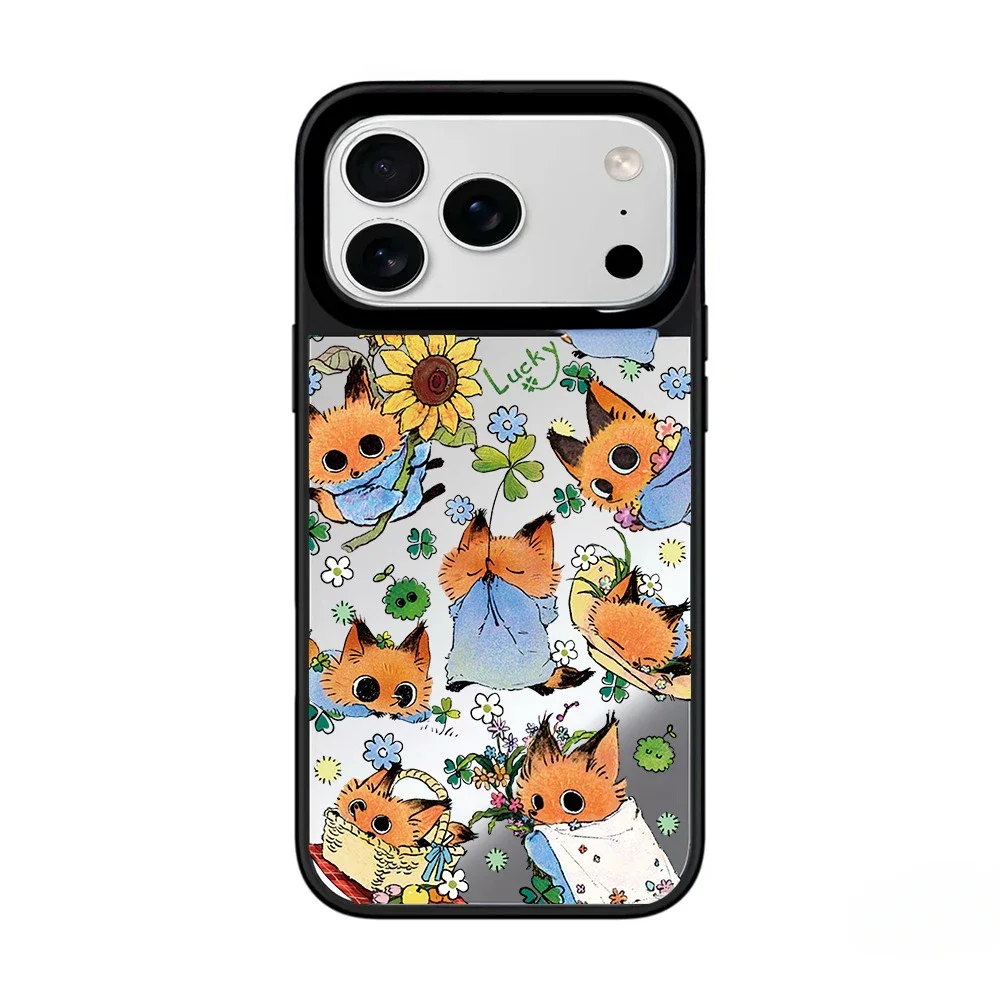 Cute Sunflower Fox Mouse Mirror Magnetic Phone Case Cover for IPhone 17 16 15 14 13 12 Pro Max Case