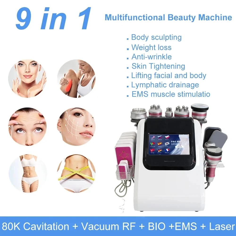 2026 Latest Model 9-in-1 Advanced 80K Cavitation Vacuum Slimming Massage Radiofrequency Burst Beauty Device Facial Lifting Equip