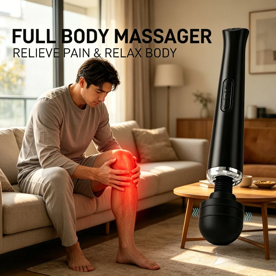 IPx6 Waterproof Portable Body Massage Stick Fascia Gun Deep Tissue Percussion Relaxation Flexible Head Low Noise EMS Model