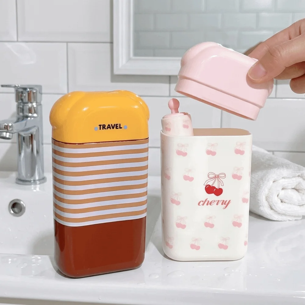 Practical 2 in 1 Toothbrush Storage Box Detachable Cartoon Toothbrush Organizer Dust-proof Portable Travel Toothbrush Cup Travel