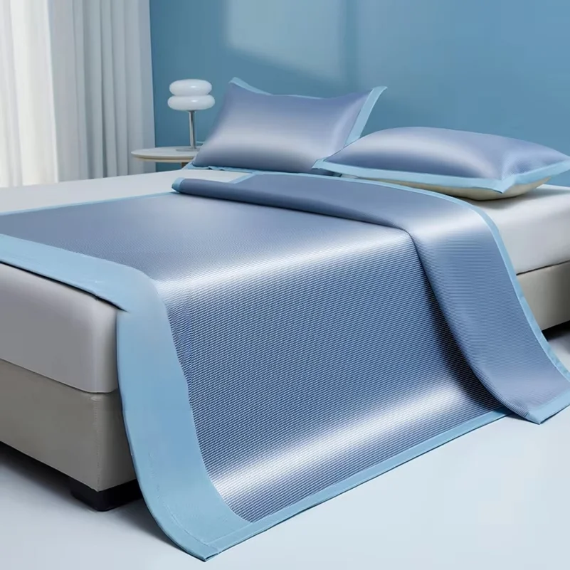 Summer Cooling Bed Pad Light Luxury Carbon Fibres Sleeping Cool Bed Mat Ice Silk Mats with Pillowcases Smooth Mattress Cover Set