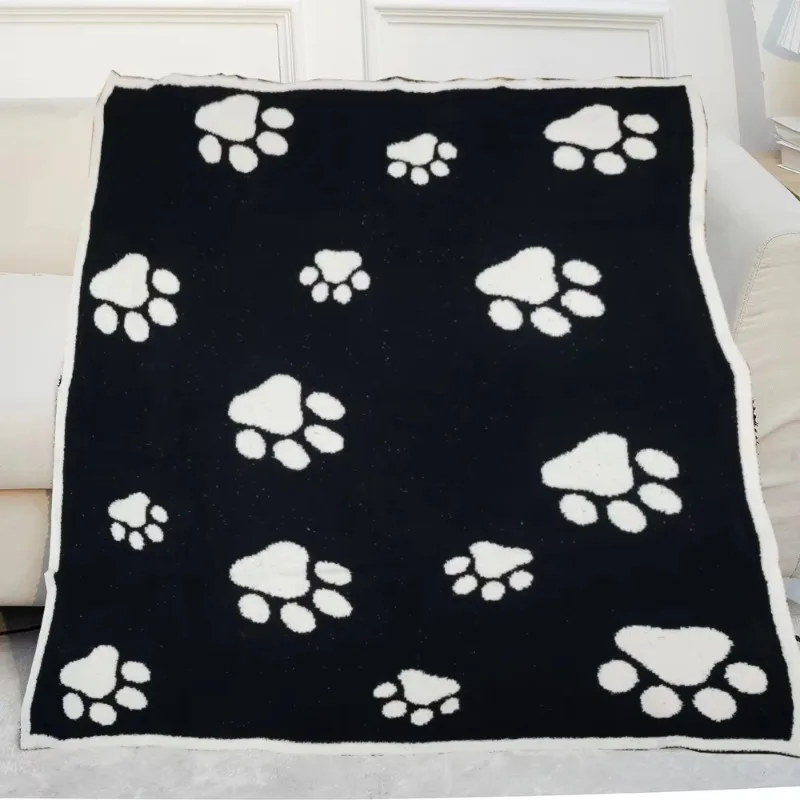 Dog Footprint Black and White Fleece Throw Blankets for Couch Sofa Fuzzy Warm Plush Blanket Comfortable Pet Paw Print Blanket