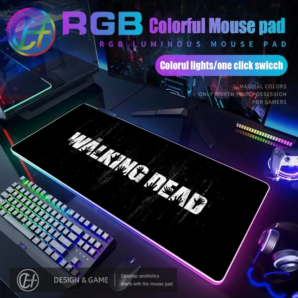 HYBXAXC 900X400X4MM The Walking Dead Mouse Pad RGB Gaming Mouse Pad Desk Mat HD Gamer Large LED Light XXL Mouse Pad