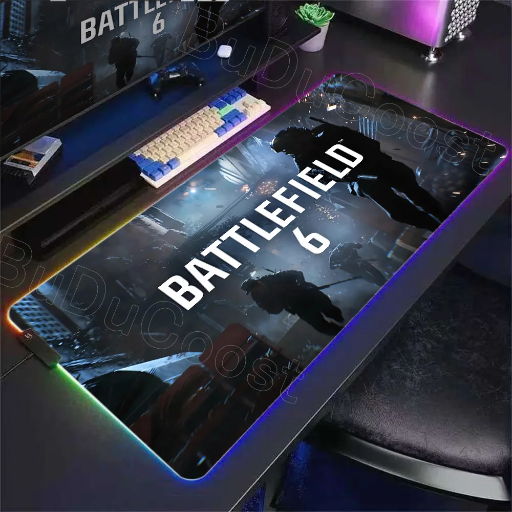 New Gamer RGB Desk Mat Backlight B-Battlefield 6 Mouse Pad Back Light Led Mousepad Setup Gaming Accessories Deskmat Big Mousepad