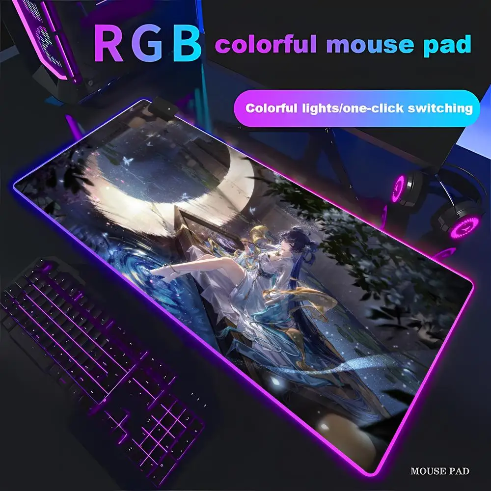 XXL Iuno RGB Gaming Mouse Pad - Wuthering Waves Games HD Print, LED Lights, Non-Slip High-Performance, Optimized for Gamers