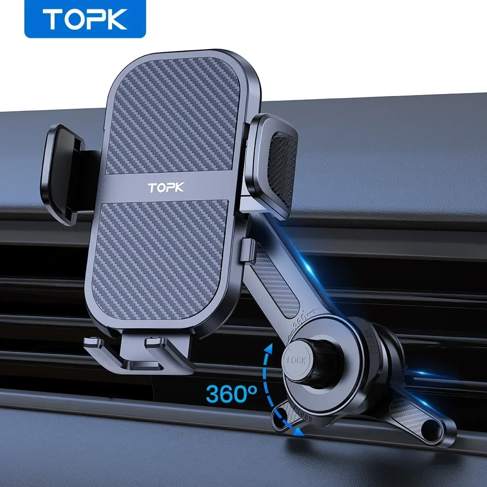 TOPK Magnetic Car Phone Holder Metal Extension Hook 360 Rotation Air Vent Mount Mag-Safe For All Phones