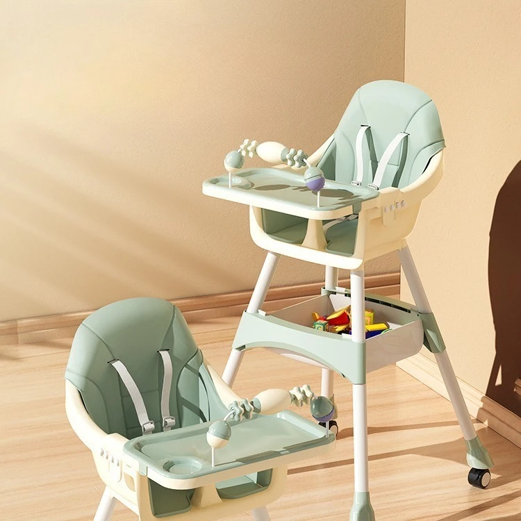 Baby Adjustable Dining Chair, Multi-functional Baby Dining Table and Chairs, with Universal Wheel To Store Dinner Plates