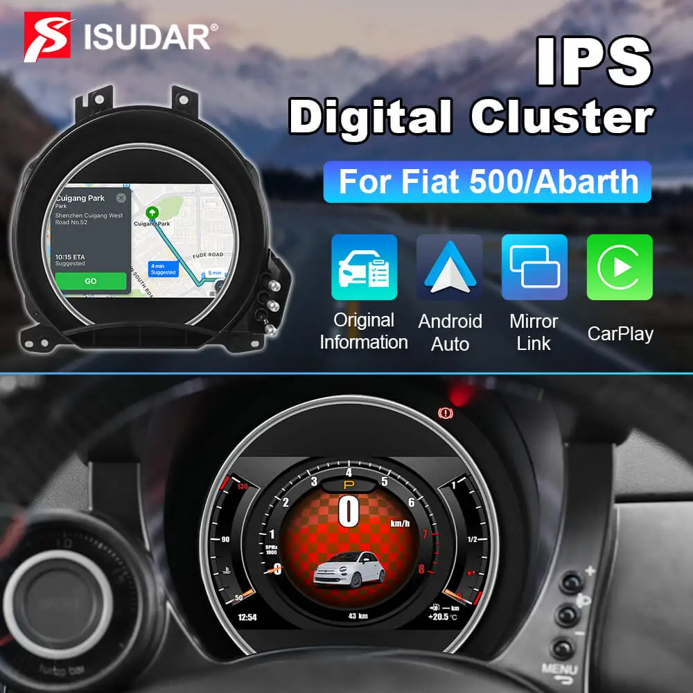 7'' HD IPS Digital Instrument Cluster for Fiat 500 Abarth 500 Carplay Android Auto Mirror Link OTA Panel Cockpit Upgrade