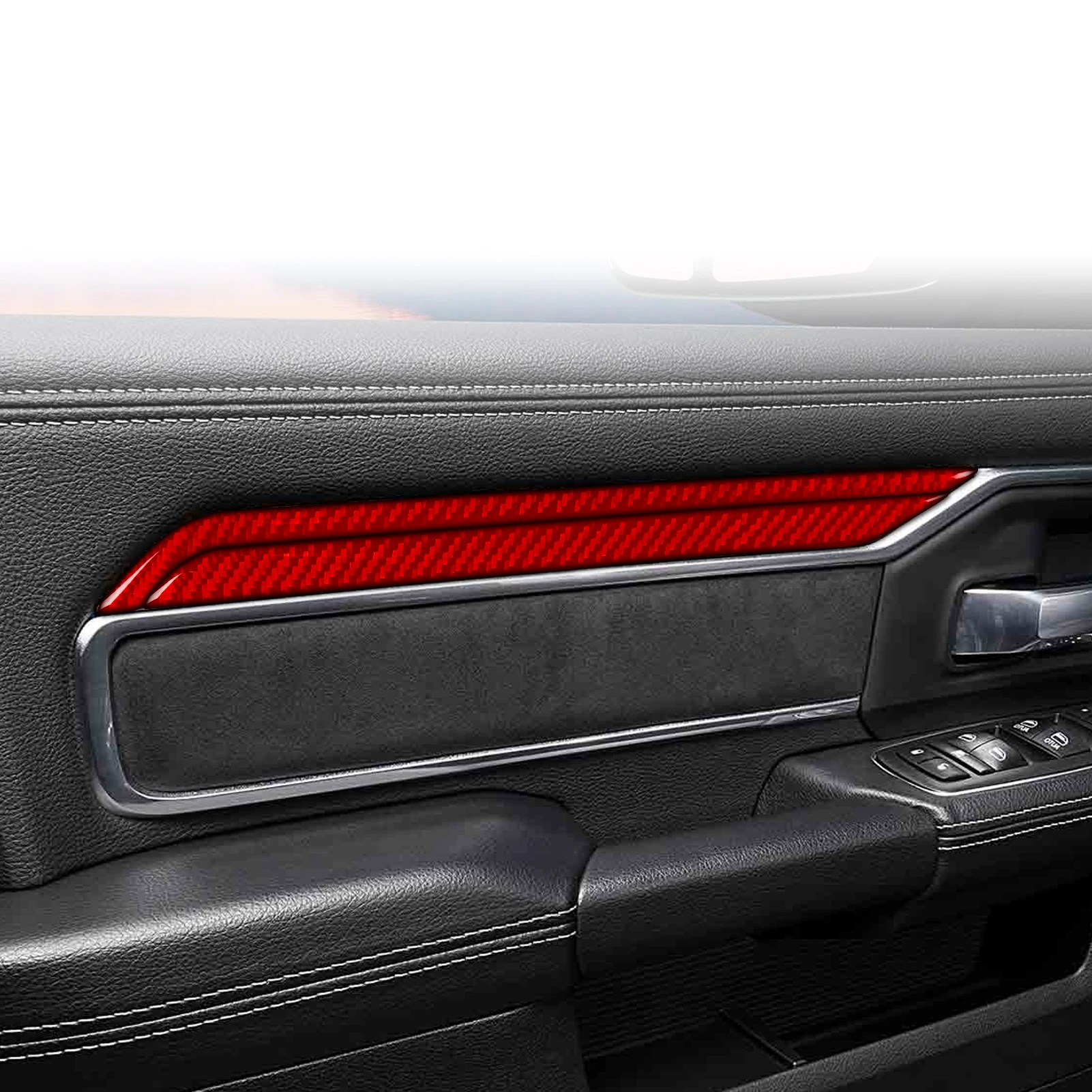 For Dodge RAM 1500 2500 3500 2019--2023 Carbon Fiber Front Door Trims Car Accessories Modifications Decorations Stickers