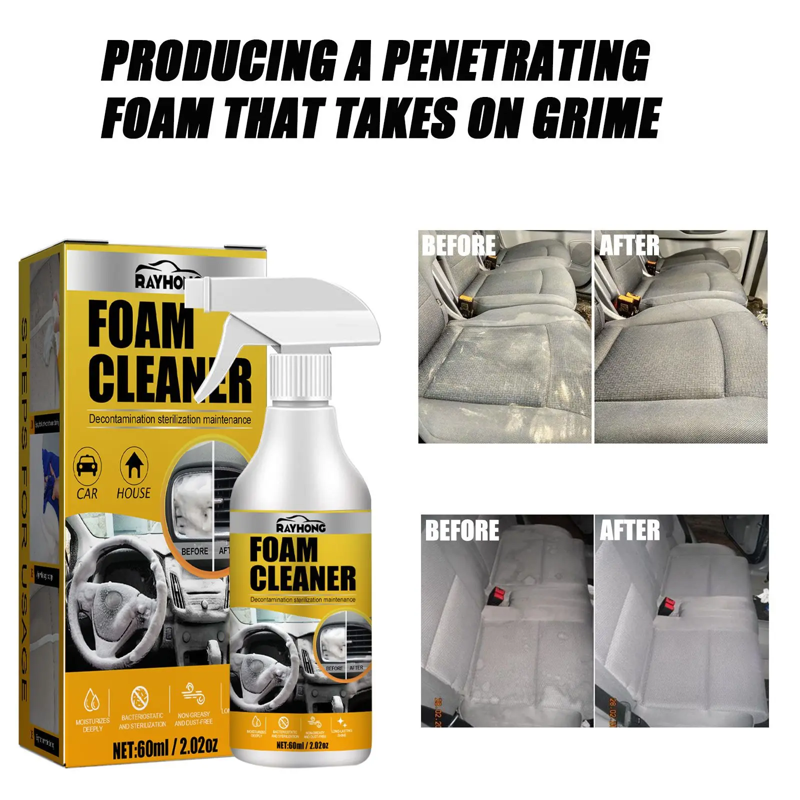 Car interior foam cleaner Seat ceiling instrument panel wash free decontamination foam cleaner