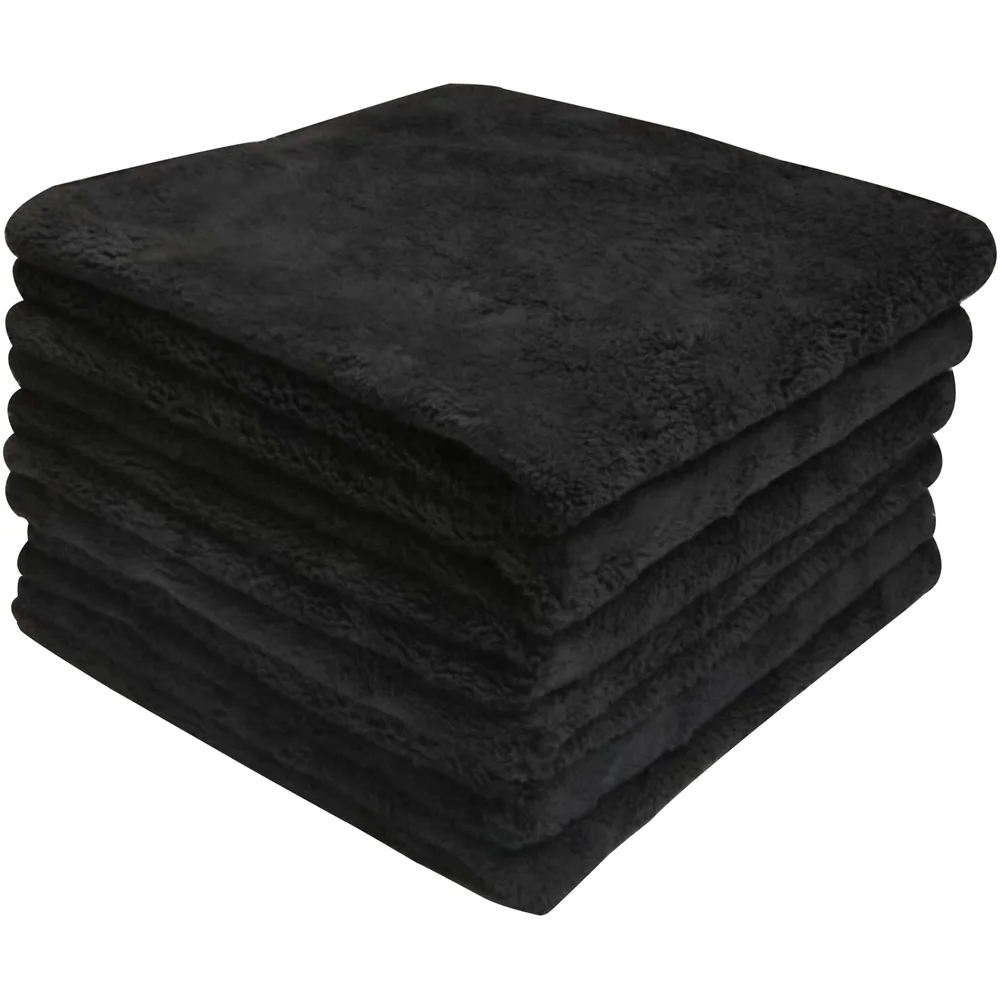 Microfiber Cleaning Towel Thicken Soft Drying Cloth Car Body Washing Towels Double Layer Clean Rags Super Absorbent Black 1PCS