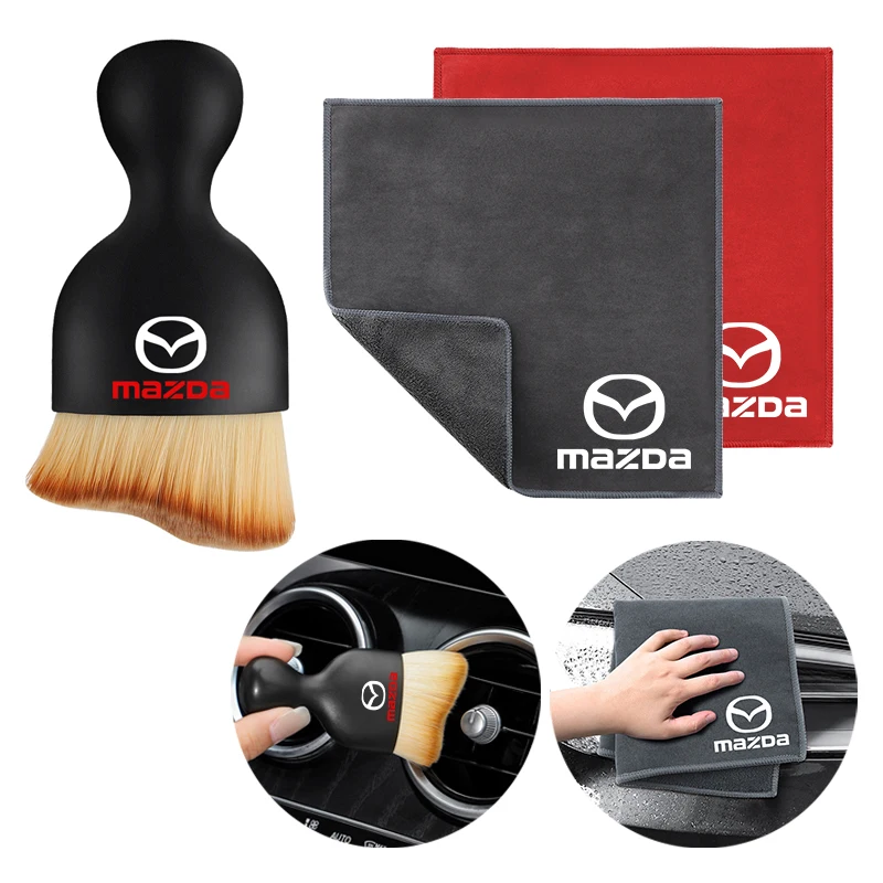 Car Interior Cleaning Soft Brush With Car Wash Towel Microfiber Cleaning Rag Cloth For Mazda CX3 CX-5 CX5 CX7 CX9 MX5 Axela