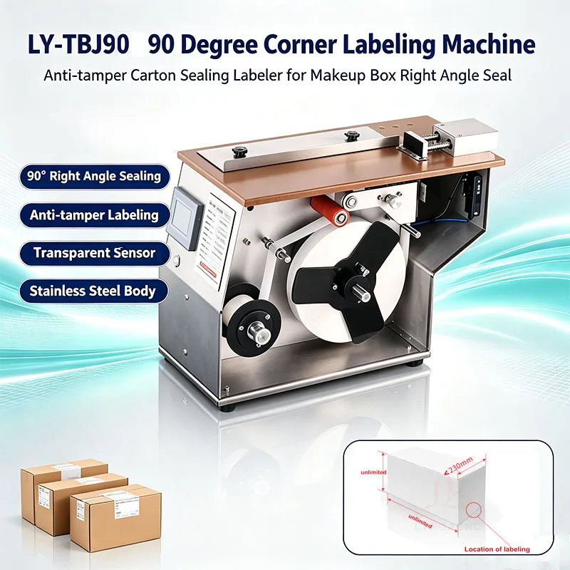 LY-TBJ90 90 Degree Corner Labeling Machine Transparent Sensor Carton Fiber Sealing Labeler for Box Right Angle Seal