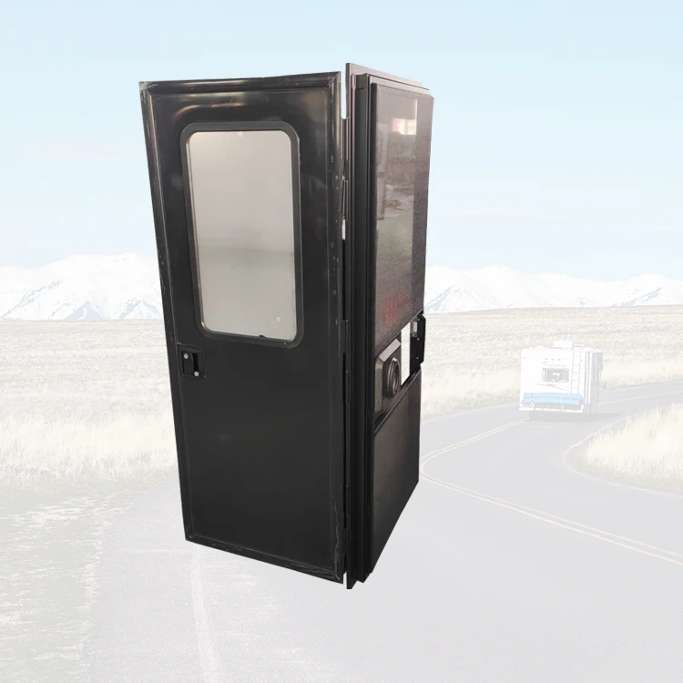 RV Pats Full Black 620*1800 Mm RV Entrance Door Four Rounded Corner/Square Corner With Tempered Glass Caravan Door