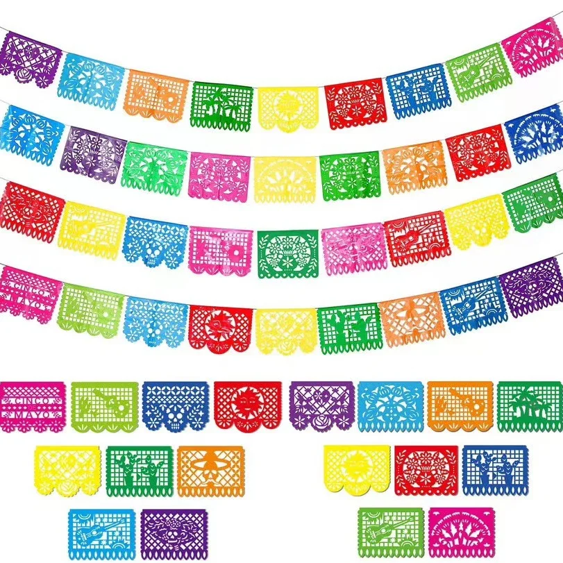 Mexican Theme Party Favors Decoration Pattern Square Banner Decorated Felt Flags Day of The Dead Banner Birthday Decoration
